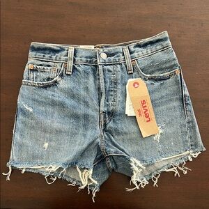 Levi's Blue Jean Shorts High-Waisted Frayed Hem